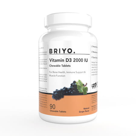 Briyo Vitamin D3 2000 Iu - 90 Chewable Tablets - Natural Grape Flavor - For Vitamin D3 Deficiency