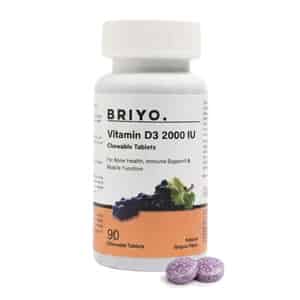 Briyo Vitamin D3 2000 Iu - 90 Chewable Tablets - Natural Grape Flavor - For Vitamin D3 Deficiency