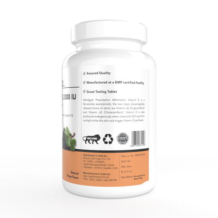 Briyo Vitamin D3 2000 Iu - 90 Chewable Tablets - Natural Grape Flavor - For Vitamin D3 Deficiency