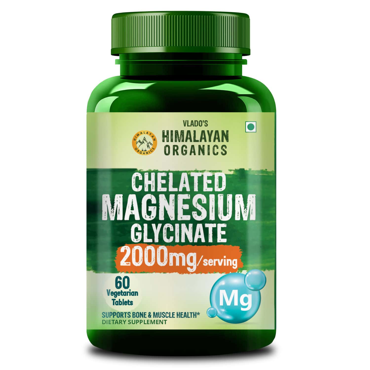 Vlado's Himalayan Organics Chelated Magnesium Glycinate Supplement 2000mg Per Serving | Veg - 60n