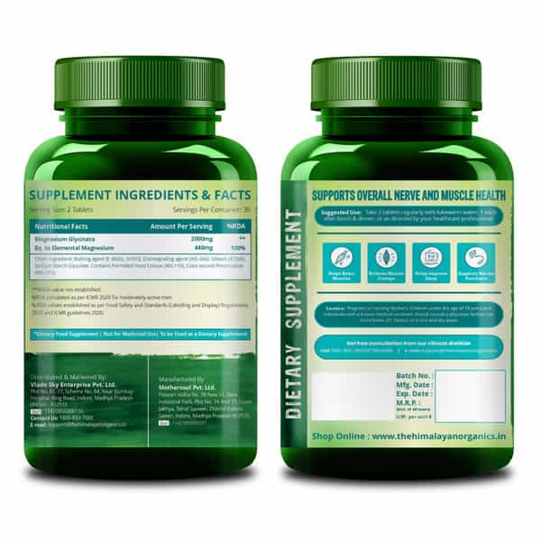 Vlado's Himalayan Organics Chelated Magnesium Glycinate Supplement 2000Mg Per Serving | Veg - 60N