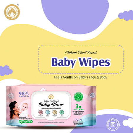 Mom & World Natural 98% Pure Water Baby Wipes 3X Soothing With Aloe Vera Ph Balanced 72 N Wipes X 9