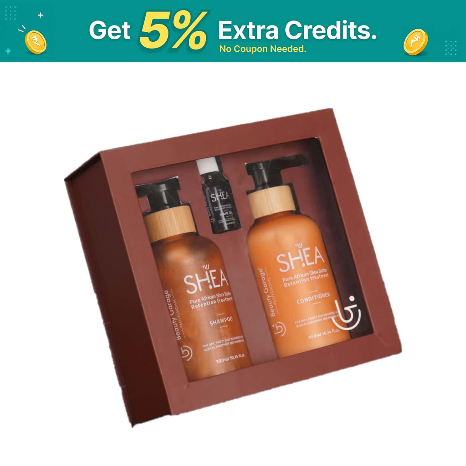 Beauty Garage Shea Hair Care Gift Set (shampoo 300ml | Conditioner 300ml & Shea Oil 10ml)