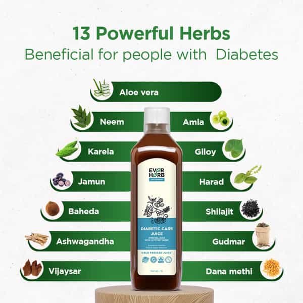 Everherb Diabetic Care Juice - 13 Potent Herbs - Blood Sugar Management - 1L Bottle (By Pharmeasy)