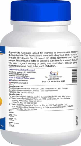 Healthvit Calvitan-Cdm Calcium + Vitamin D + Magnesium - 60 Tablets (Pack Of 2)