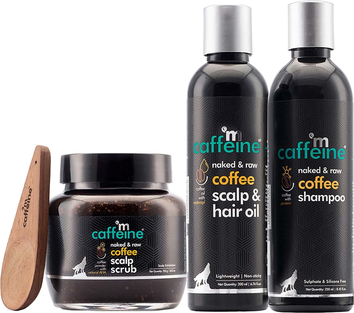 Mcaffeine Coffee Hair Fall Control Kit Aha & Argan Oil - Shampoo Hair Oil & Scalp Scrub (700ml)