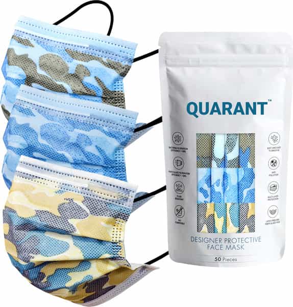 Quarant 4 Ply Designer Protective Surgical Face Mask With Nose Pin Camo Combo - Pack Of 50