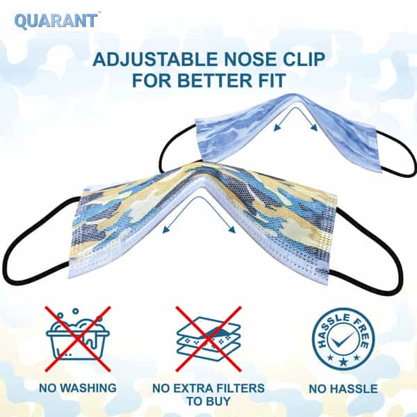Quarant 4 Ply Designer Protective Surgical Face Mask With Nose Pin Camo Combo - Pack Of 50