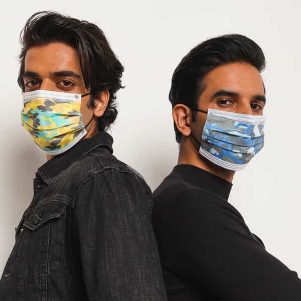 Quarant 4 Ply Designer Protective Surgical Face Mask With Nose Pin Camo Combo - Pack Of 50