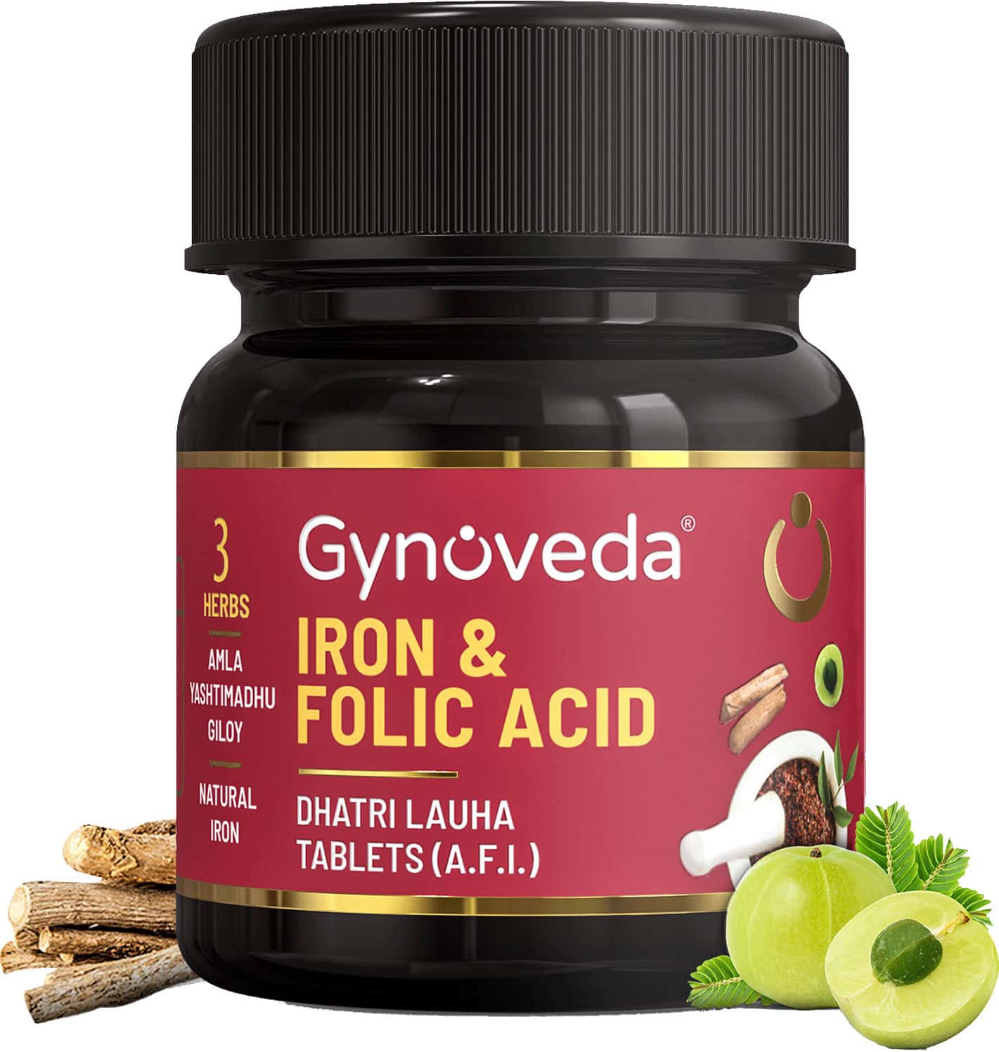 Gynoveda 14+ Iron Folic Acid Ayurvedic Blood Builder For Hemoglobin In Periods. 1 Bottle 60 Tablet