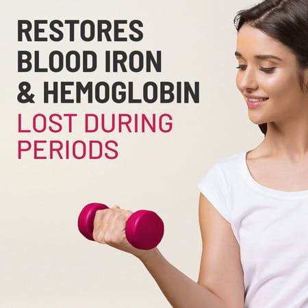 Gynoveda 14+ Iron Folic Acid Ayurvedic Blood Builder For Hemoglobin In Periods. 1 Bottle 60 Tablet
