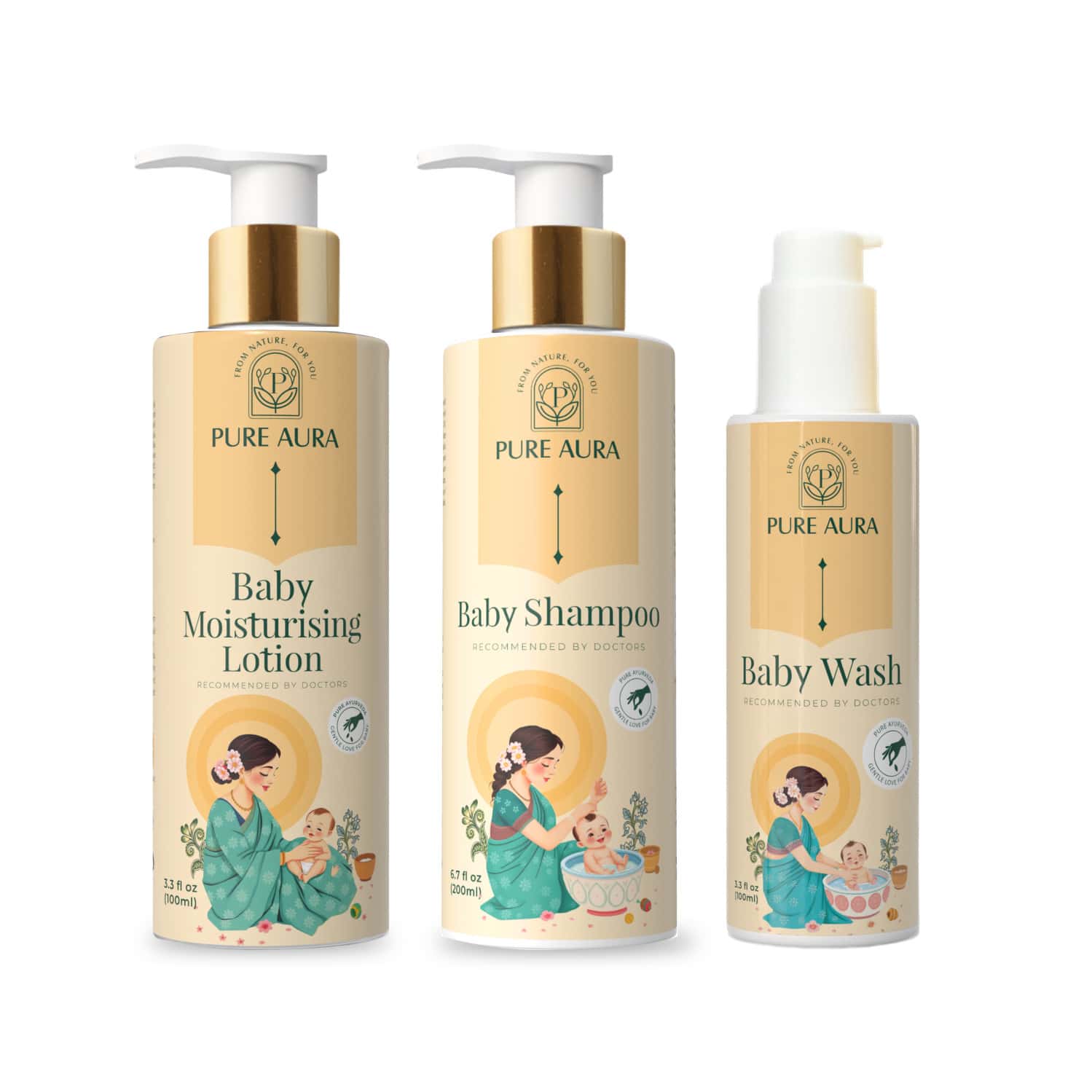 Pure Aura Babys Pure Comfort Set Ayurvedic Baby Shampoo| Baby Wash & Moisturising Lotion