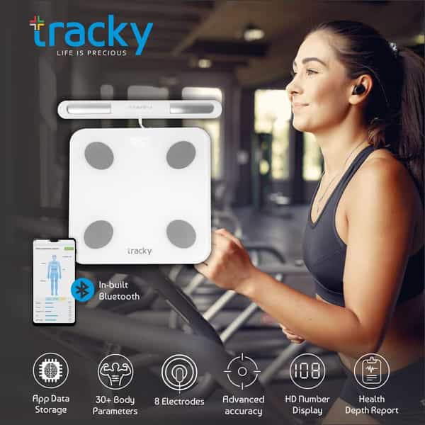 Tracky 8 Electrode Weighing Scale | Sync 22 Body Metrics Via App | Smart Bmi & Body Fat Analyzer