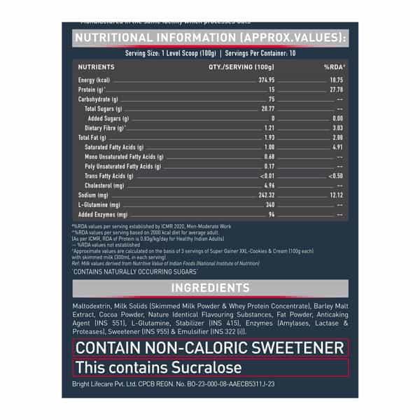 Muscleblaze Super Gainer Xxl (Cookies & Cream | 1Kg / 2.2Lbs | 10 Servings)