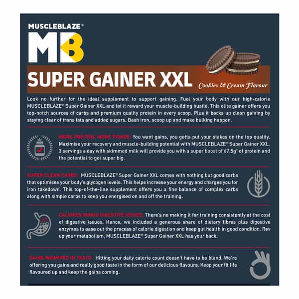 Muscleblaze Super Gainer Xxl (Cookies & Cream | 1Kg / 2.2Lbs | 10 Servings)