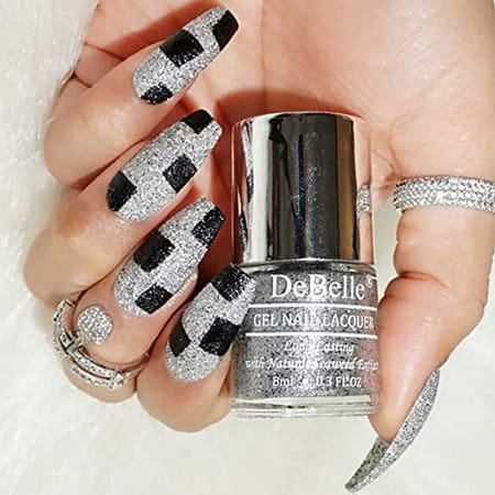 Debelle Gel Nail Lacquer Estella Silver With Black Glitter Nail Polish-8ml
