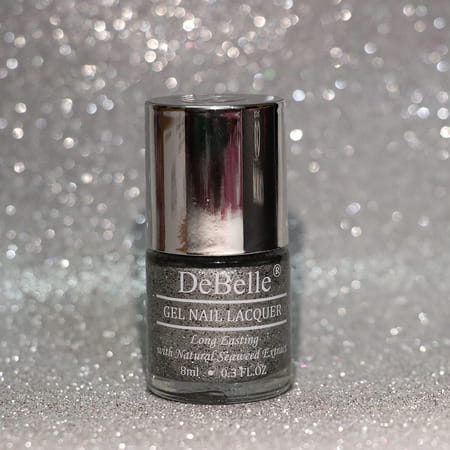 Debelle Gel Nail Lacquer Estella Silver With Black Glitter Nail Polish-8ml