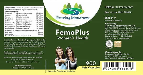 Grazing Meadows Femo Plus 900 Capsules | Ayurvedic Herbal Formulation For Women's Health (Pack Of 4)