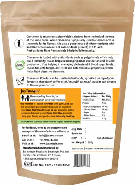 Jus Amazin Organic Cinnamon Powder (200G) Clean Nutrition Superfood