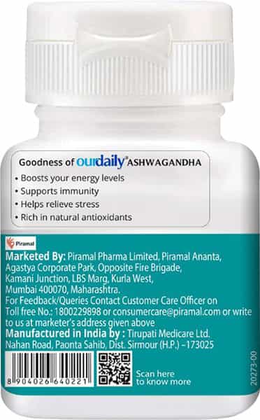 Ourdaily Ashwagandha -Daily Ashwagandha Supplement Immunity And Stress Relief-60 Tablets