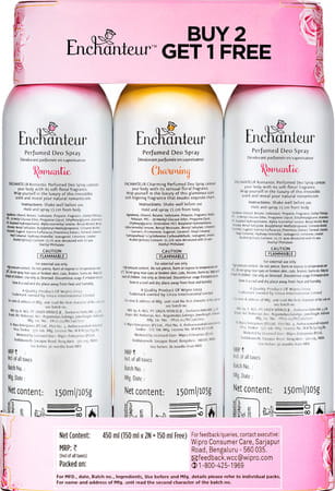 Enchanteur Romantic Perfumed Deo Spray For Women 150ml (Pack Of 3)