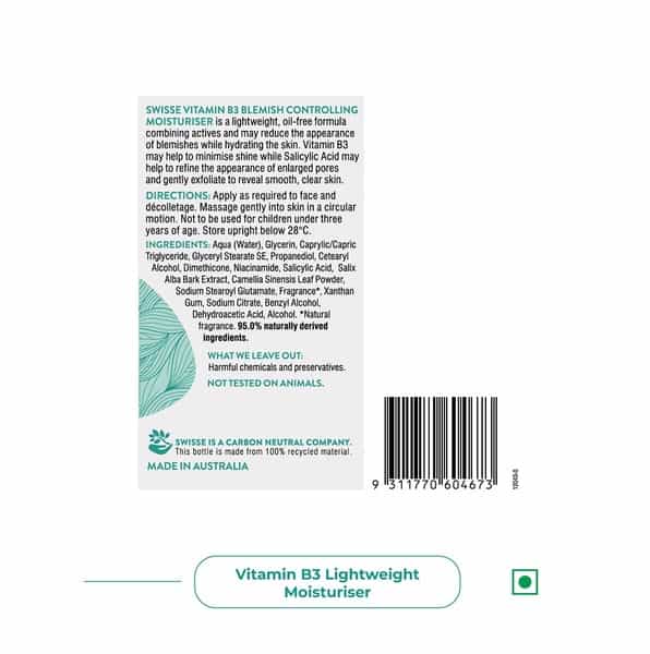 Swisse Skincare Vitamin B3 Anti Blemish Moisturizer With Green Tea & Willow Bark Extract - 115G