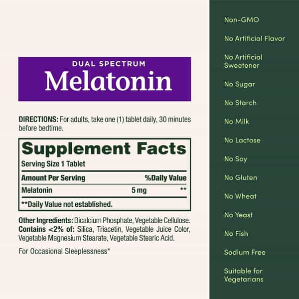Nature's Bounty Dual Spectrum Bi-Layer Melatonin 5 Mg Tablets - 60 Count
