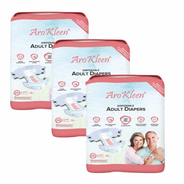 Arokleen Adult Diaper Tape Style Extra Large (Waist Size: 127 Cm-170 Cm) 10 Pcs Per Packet Pack Of 3