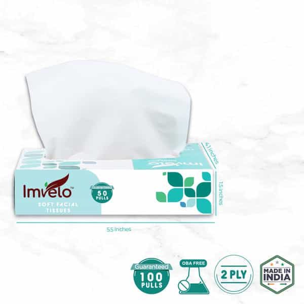 Imvelo 2 Ply Facial Tissues Box | Bag Pack - Pack Of 8 Each Pack 50 Pulls 100 Sheets | Ultra Soft