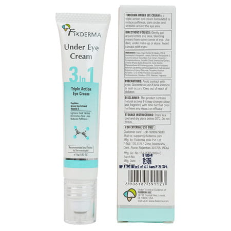 Fixderma Under Eye Roll On Cream With Peptides | For Dark Circles Puffiness Wrinkles Fine Lines -15g