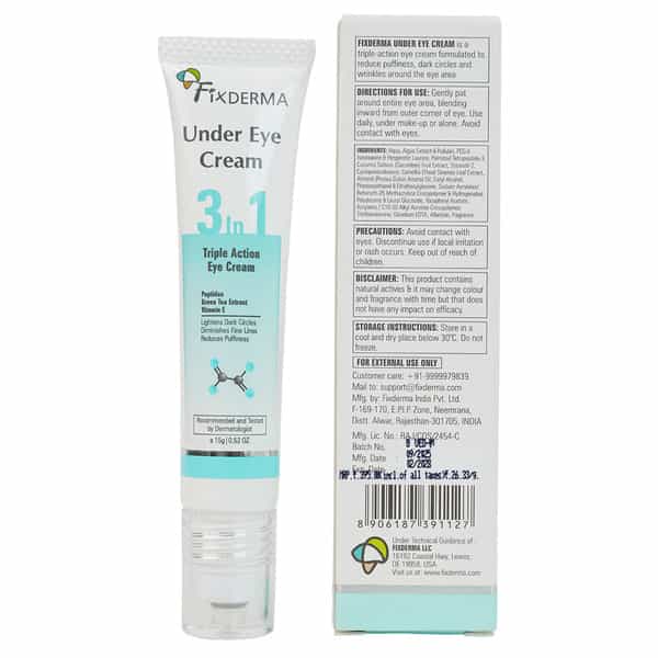 Fixderma Under Eye Roll On Cream With Peptides | For Dark Circles Puffiness Wrinkles Fine Lines -15G