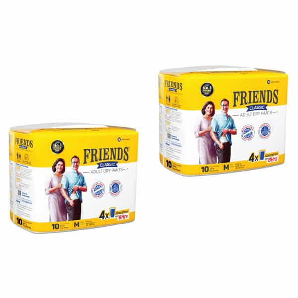 Friends Classic Adult Diapers Pants Style|Waist Size 25-48 Inch; 63.5-122Cm|Medium, 10 Pcs, 2 Packs