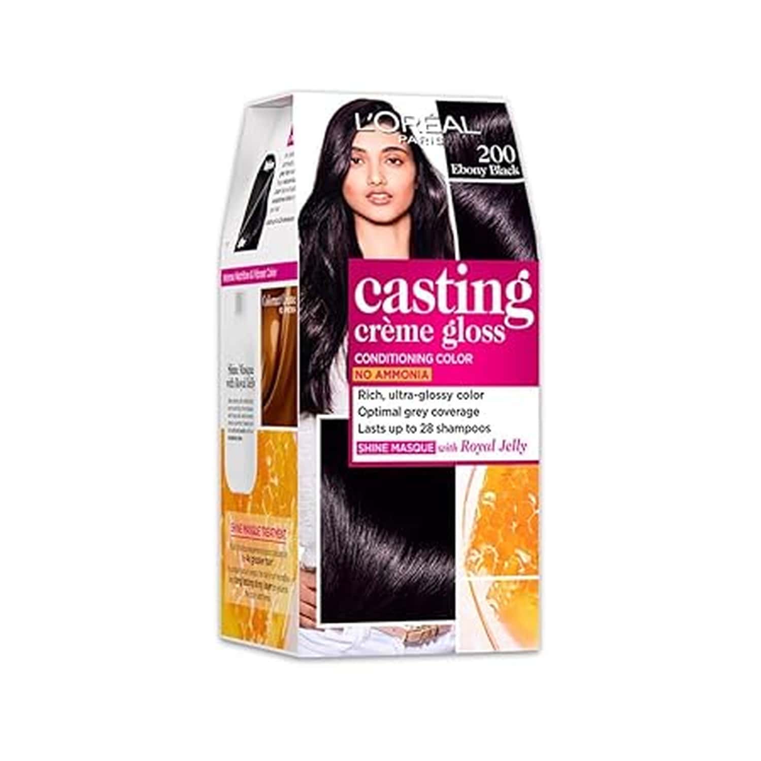 L Oreal Paris Casting Creme Gloss Hair Color | 200 Ebony Black - 60g + 40ml + 60g | Pack Of 1