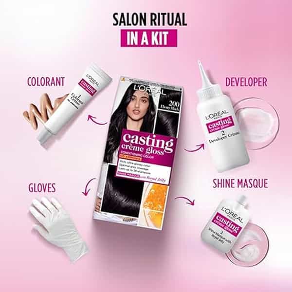 L Oreal Paris Casting Creme Gloss Hair Color | 200 Ebony Black - 60G + 40Ml + 60G | Pack Of 1