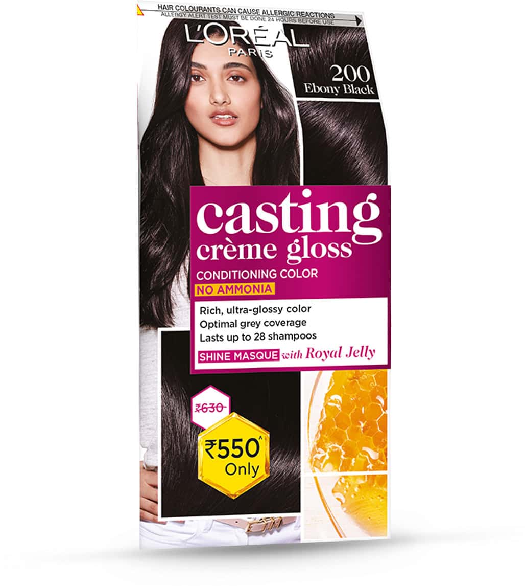 L'oreal Paris Casting Creme Gloss 200 Ebony Black Hair Color Kit (87.5g Hair Color + 72ml Shampoo)