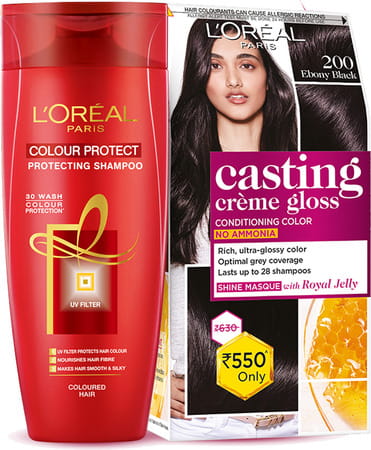 L'Oreal Paris Casting Creme Gloss 200 Ebony Black Hair Color Kit (87.5g Hair Color + 72ml Shampoo)
