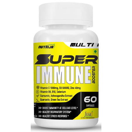 Nutrija Super Immune Booster - D3, Zinc, B6, B12, Curcumin, Quercetin, Herb Blends (60 Capsules)