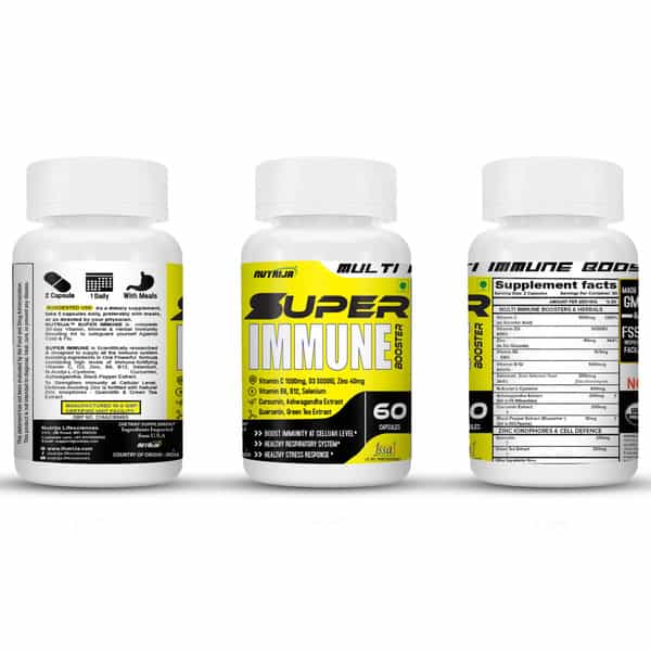 Nutrija Super Immune Booster - D3, Zinc, B6, B12, Curcumin, Quercetin, Herb Blends (60 Capsules)