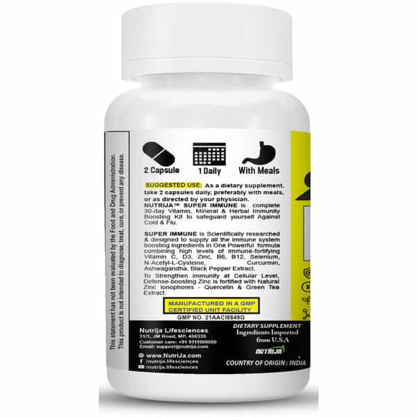 Nutrija Super Immune Booster - D3, Zinc, B6, B12, Curcumin, Quercetin, Herb Blends (60 Capsules)