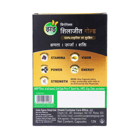 Zandu Vigorex Shilajit Gold | For Stamina | Energy & Vitality | 10+2 Capsules