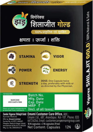 Zandu Vigorex Shilajit Gold | For Stamina | Energy & Vitality | 10+2 Capsules