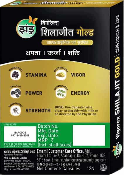 Zandu Vigorex Shilajit Gold | For Stamina | Energy & Vitality | 10+2 Capsules