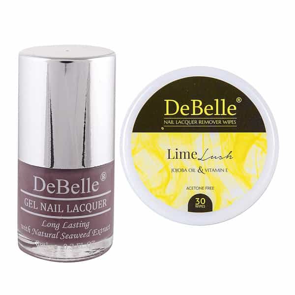 Debelle Combo Of Nail Polish Majestic Mauve(8Ml) & Lime Lush Nail Polish Remover Wipes (30 Pads)