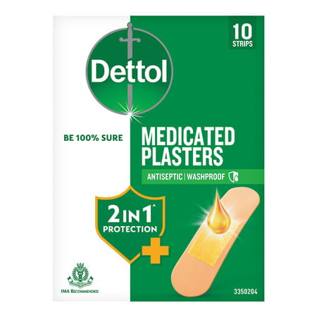 Dettol Medicated Plasters | Washproof | Bandages | 10 Strips