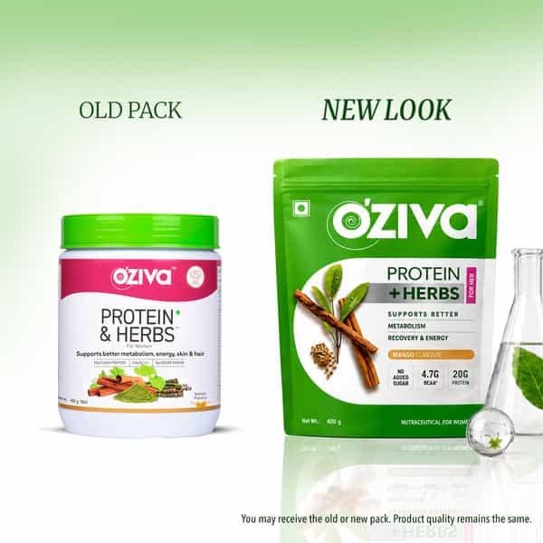 Oziva Protein & Herbs | For Women | Mango | For Better Metabolism & Skin | 800 Gm