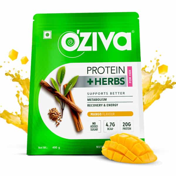 Oziva Protein & Herbs | For Women | Mango | For Better Metabolism & Skin | 800 Gm
