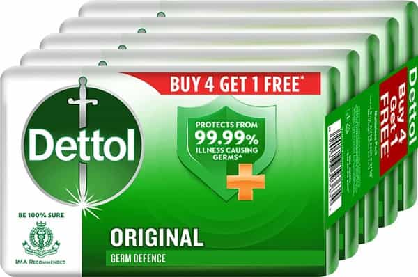 Dettol Original Germ Protection Bathing Soap Bar (Buy 4 Get 1 Free - 75G Each)