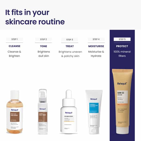 Re'equil Sun Cc Cream (Joy) Spf 50 Pa++++ | 100% Mineral Uv Filter | 30Gm