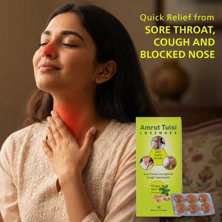 Amrut Tulsi Lozenges (Ginger Mint Flavour) 6 Tab | Cough & Sore Throat (Pack Of 10)