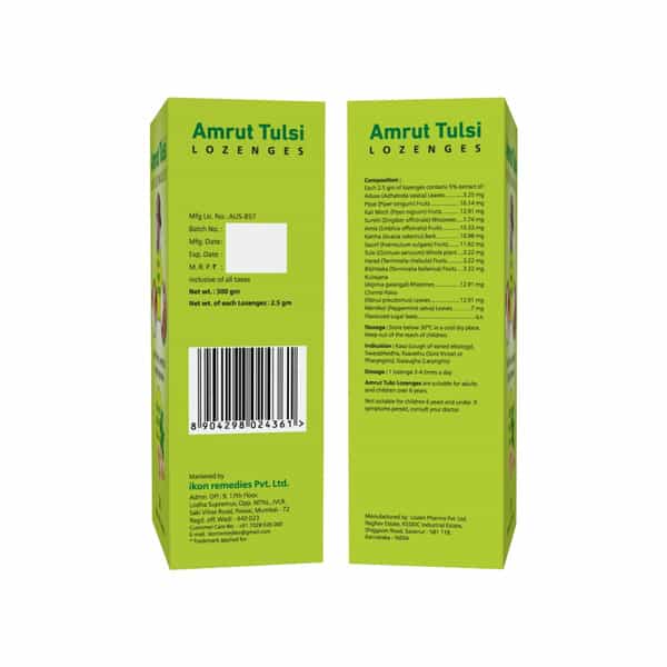 Amrut Tulsi Lozenges (Ginger Mint Flavour) 6 Tab | Cough & Sore Throat (Pack Of 10)